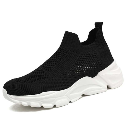 Women's black flyknit hollow out sock like slip on shoe sneaker 01